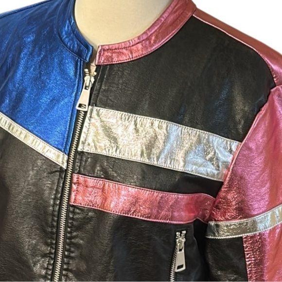Urban Outfitters Snoh Faux Leather Pink, Blue, Silver Metallic Jacket sz Large - Picture 8 of 16